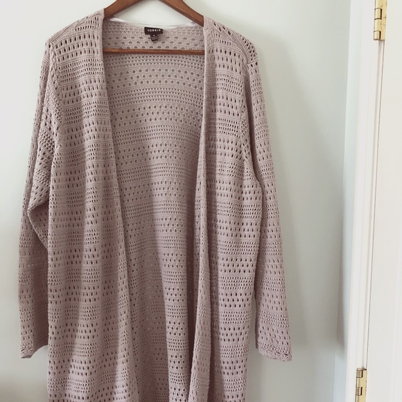Torrid Pebble Grey Pointelle Open Front Longline Cardigan Size 4X/26 - Picture 1 of 9